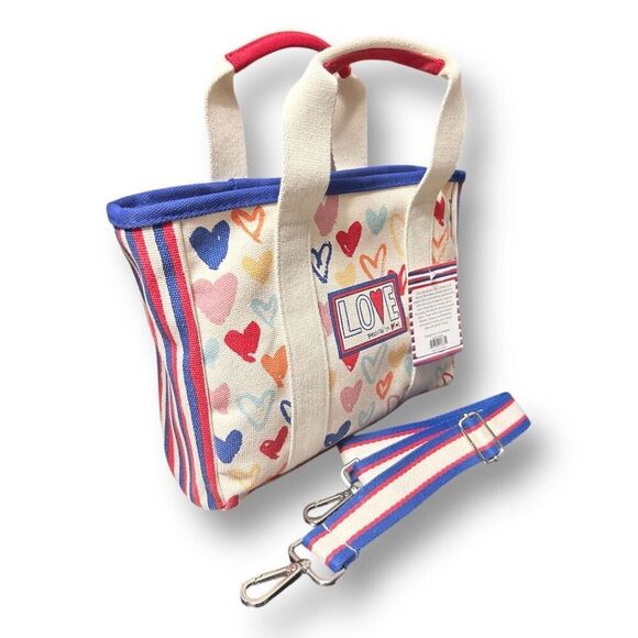 Brighton Mini Tote Canvas Hearts Satchel Crossbody Strap “LOVE” NWT - Picture 4 of 14